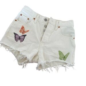 Levi's White Jean Shorts with Butterfly Design